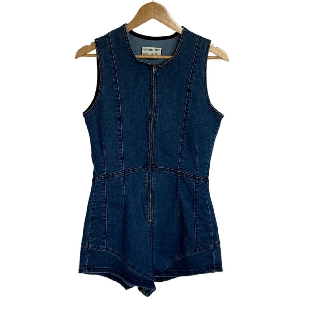 Free People We The Free CRVY Wonderland Denim Romper Sz 10 NWT